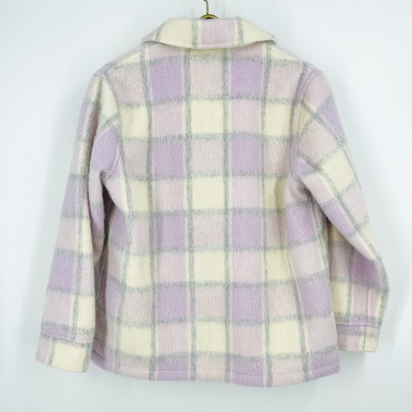 ✨NWT Hollister ASOS Lavender Cream Plaid Shacket Coat Shaggy Relaxed Streetwear - Picture 12 of 14